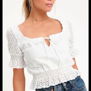 2 for $15 Lulus White Peplum Eyelet Top